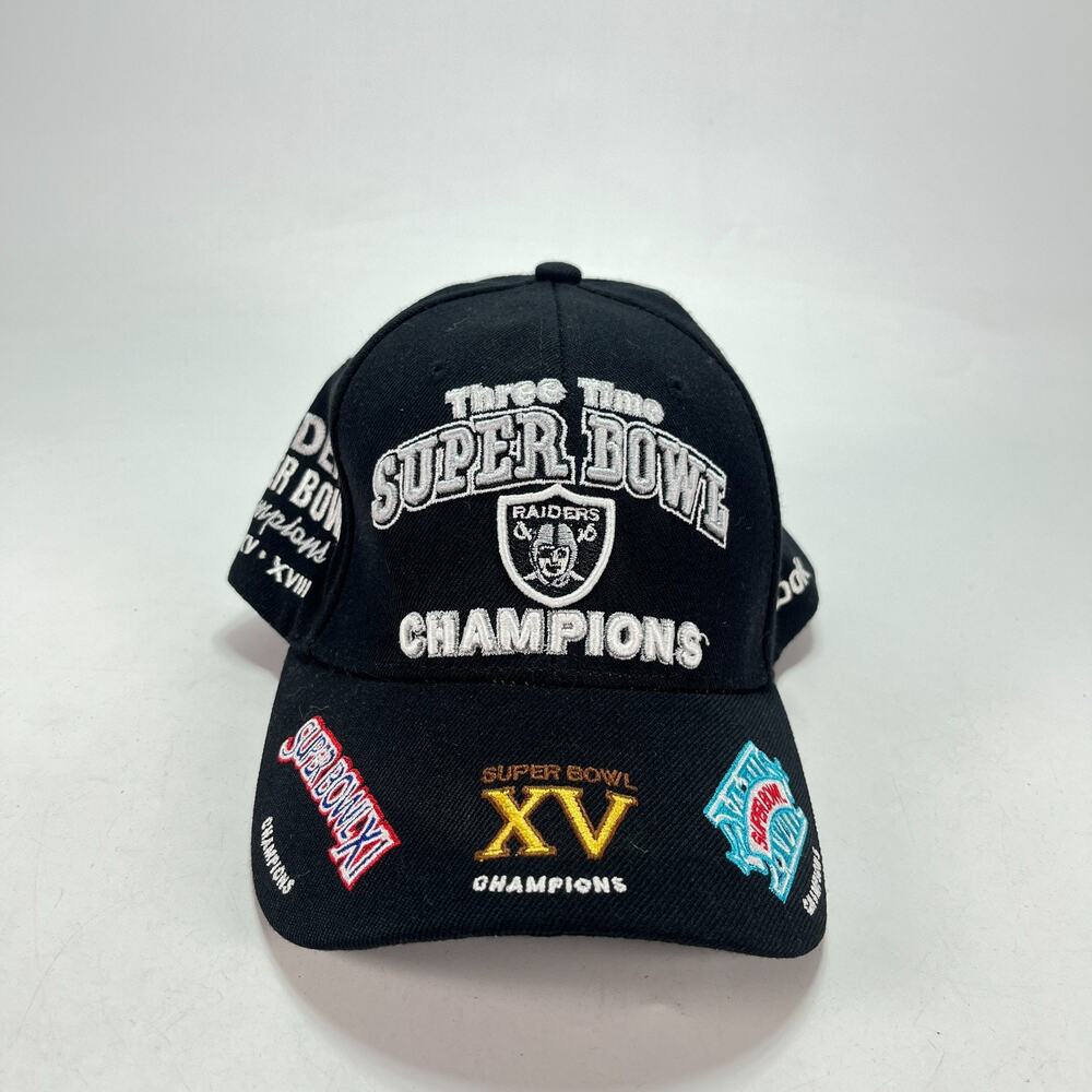 Vintage Reebok Las Vegas Raiders Black 3X Super Bowl Champions Strapback Hat